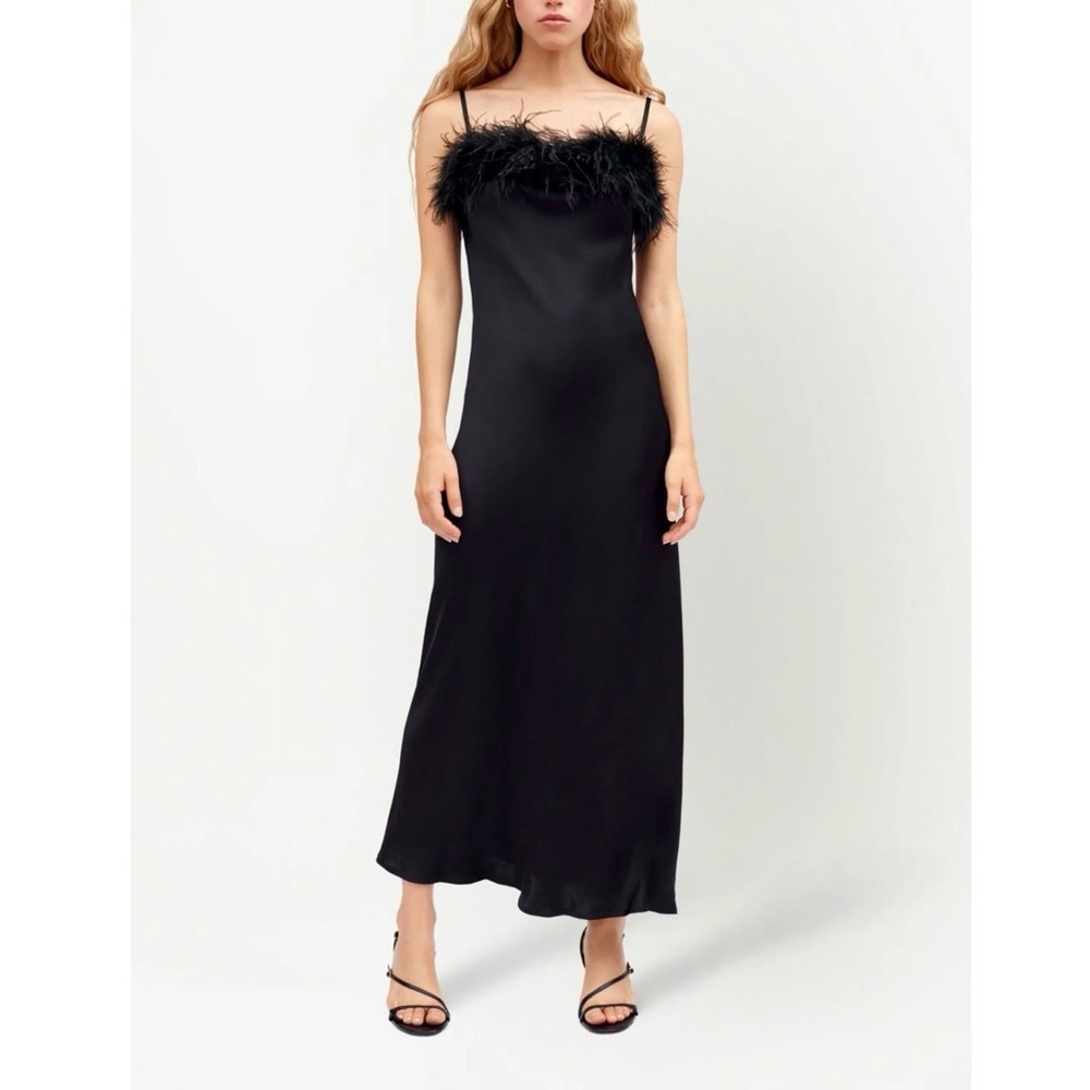 Sleeper Boheme slip dress with feathers in‎ black • size S